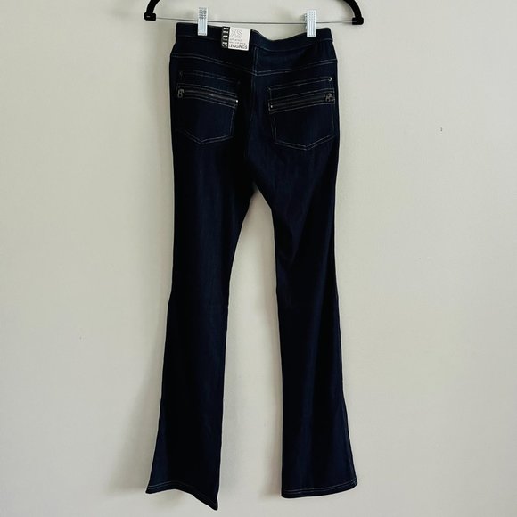 Hue Soft Stretch Boot Cut Jeans Leggings w/ Zipper Back Pocket, Navy Denim, New - Picture 2 of 12